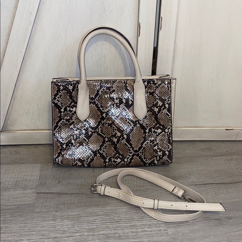 Nine West Snakeskin Satchel with Cream Handles